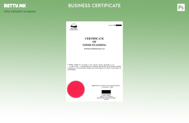 Модерен стил Канада Британска Колумбија шаблон за сертификат за добра положба